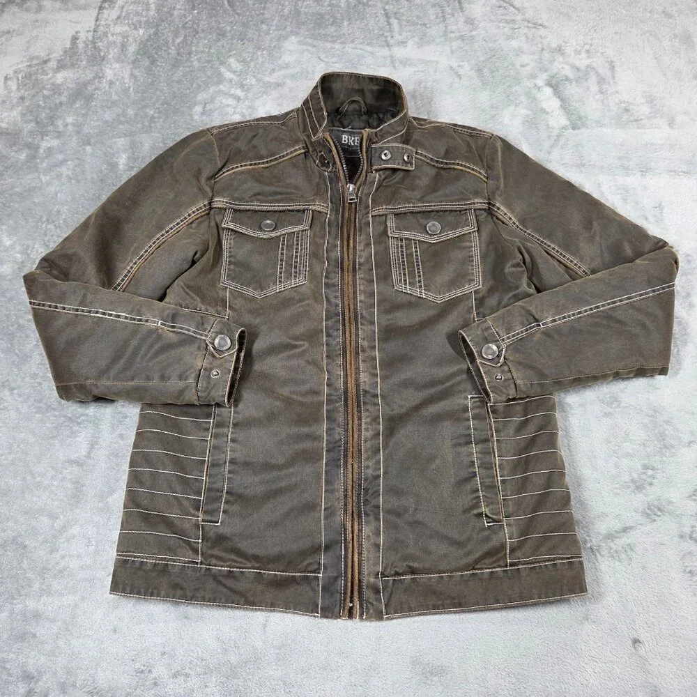 Buckle BKE Jacket Mens Small Brown Antique Washed Bomber Quilt Lined Coat
